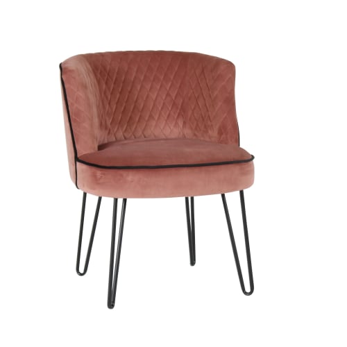 Canapés et fauteuils Fauteuils | Fauteuil en velours matelassé rose pieds en métal noir - EG44345