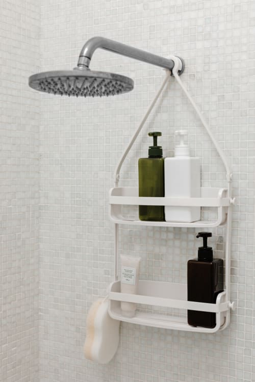 Caddie De Douche Suspendu à 2 Niveaux - étagère De Rangement Pour Porte De Douche, Avec 4 Crochets Et Porte-savon
