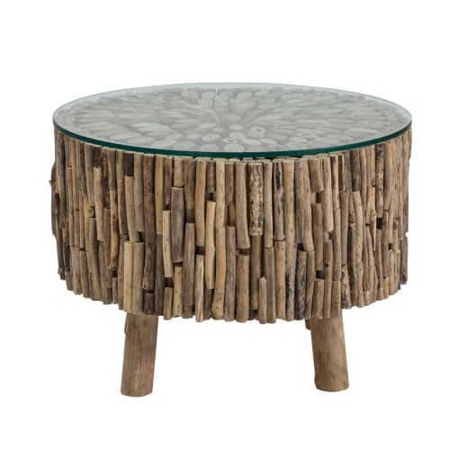 Table Basse En Bois Flotte Avec Plateau En Verre D68 Cabane Maisons Du Monde