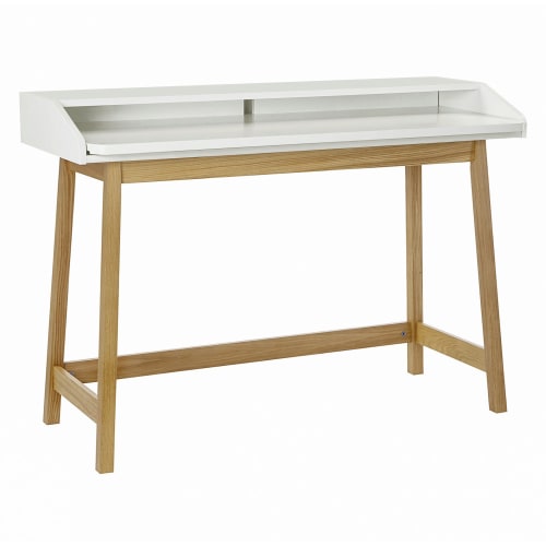 Meubles Bureaux et meubles secrétaires | Bureau design compact blanc  et  bois clair - QP75342