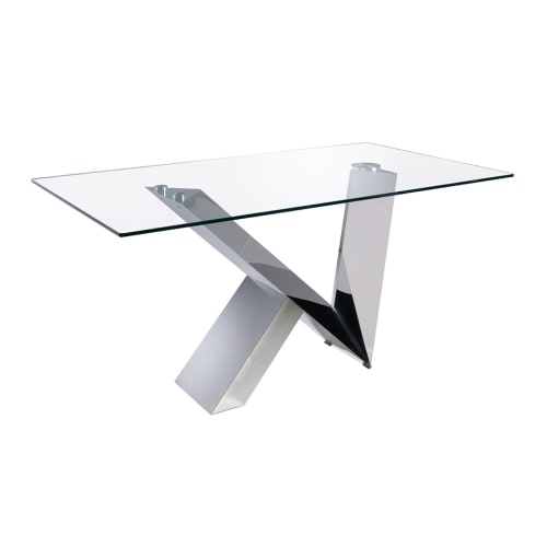 Meubles Tables à manger | Table rectangulaire verre trempé et pieds en acier L220 - PQ89987