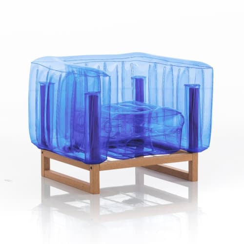 Jardin Fauteuils de jardin | Fauteuil tpu bleu cristal cadre en bois - LG07817