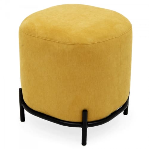 Canapés et fauteuils Poufs | Pouf rond en tissu pieds métal jaune - VG41621