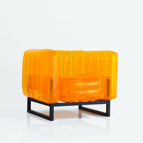 Jardin Fauteuils de jardin | Fauteuil cadre aluminium noir assise tpu orange - RF40451