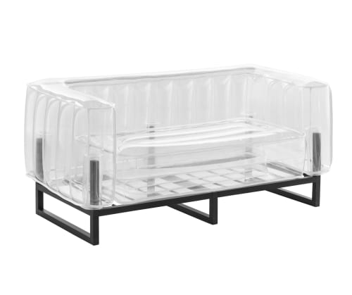 Canapé 2 places tpu transparent cadre en aluminium passepoil blanc