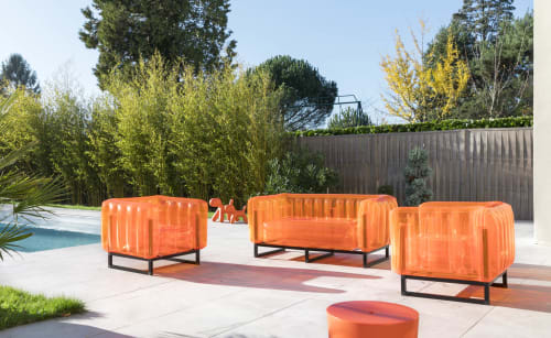 Jardin Canapés et banquettes de jardin | Canapé cadre aluminium assise thermoplastique orange - XF97047