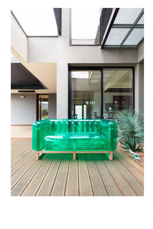 Jardin Canapés et banquettes de jardin | Canapé cadre bois assise thermoplastique vert crystal - UN84786