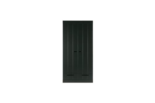 Meubles Armoires | Armoire en pin 2 portes 2 tiroirs noir - YZ96016