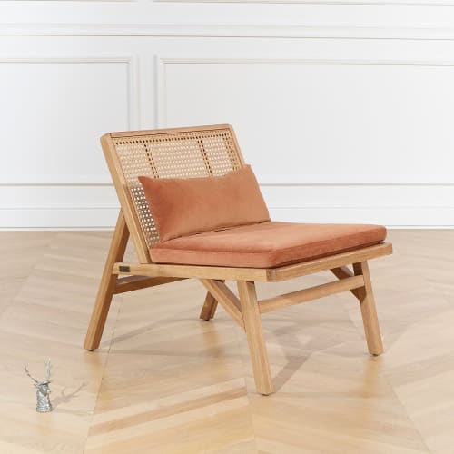 Canapés et fauteuils Fauteuils | Fauteuil en cannage chêne clair et velours caramel - FT24070