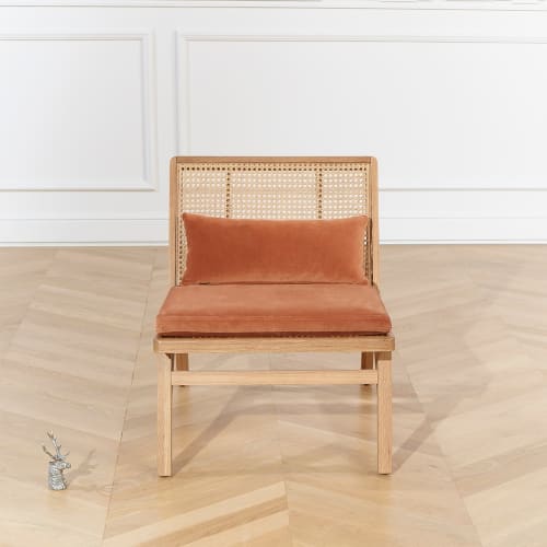 Canapés et fauteuils Fauteuils | Fauteuil en cannage chêne clair et velours caramel - FT24070