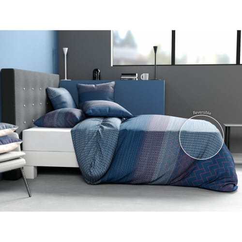 Parure de housse de couette rabat 40 cm coton bleu 220x240 cm ABYS