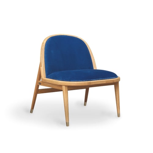 Canapés et fauteuils Fauteuils | Fauteuil chêne et velours bleu - FN64588