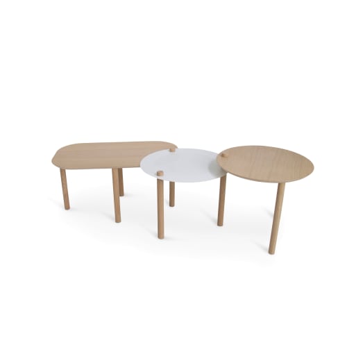 Meubles Tables basses | Table basse chêne et métal blanc - ZI41676