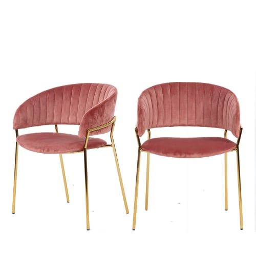 Meubles Chaises | Lot de 2 chaises en velours pieds dorés vieux rose - ZG24944