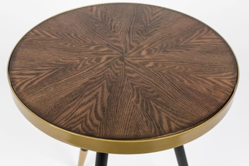Meubles Tables basses | Table basse ronde en métal et bois foncé D44cm - RX04283