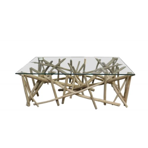 Meubles Tables basses | Table basse rectangulaire en teck et plateau verre - KN65716