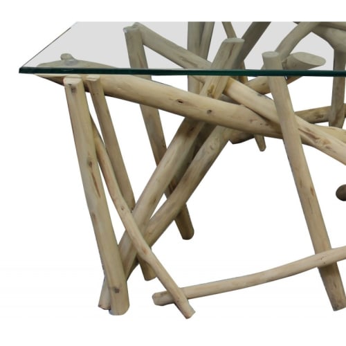 Meubles Tables basses | Table basse rectangulaire en teck et plateau verre - KN65716