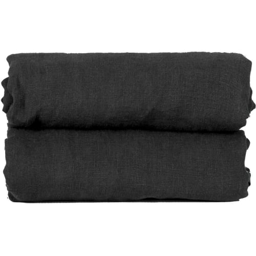 Ropa de hogar y alfombras Sábanas bajeras | Sàbana bajera de lino lavado color caviar de 200x200x40 - OS56500