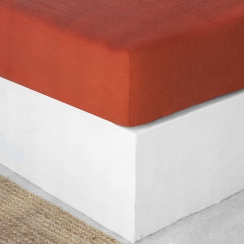 Ropa de hogar y alfombras Sábanas bajeras | Sàbana bajera de lino lavado terracota de 160x200x30 - HN61490