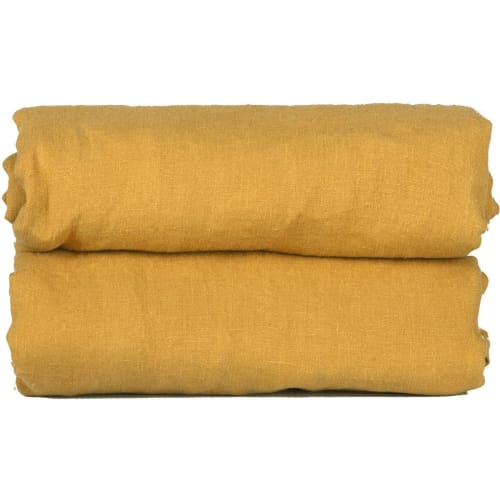 Ropa de hogar y alfombras Sábanas bajeras | Sàbana bajera de lino lavado color azafrán de 160x200x30 - NJ50110