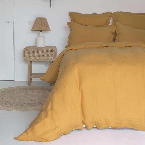 Ropa de hogar y alfombras Sábanas bajeras | Sàbana bajera de lino lavado color azafrán de 160x200x30 - NJ50110