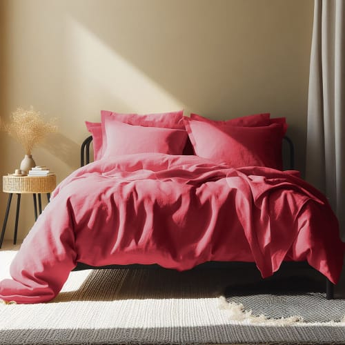 Ropa de hogar y alfombras Sábanas bajeras | Sàbana bajera de lino lavado rosa frambuesa de 200x200x40 - JY90656