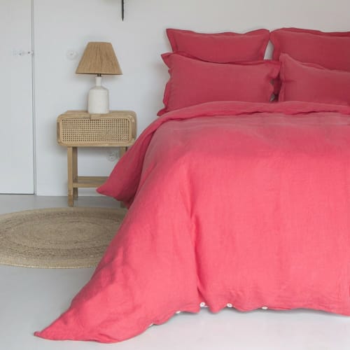 Ropa de hogar y alfombras Sábanas bajeras | Sàbana bajera de lino lavado rosa frambuesa de 200x200x40 - JY90656