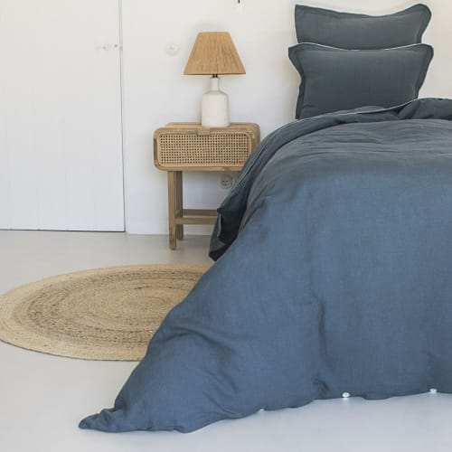 Ropa de hogar y alfombras Sábanas bajeras | Sàbana bajera de lino lavado azul Prusia de 140x190x30 - RS19929