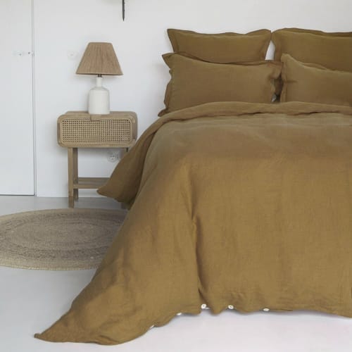 Ropa de hogar y alfombras Sábanas bajeras | Sàbana bajera de lino lavado color bronce de 200x200x40 - DT34322