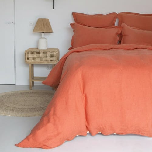 Ropa de hogar y alfombras Sábanas bajeras | Sàbana bajera de lino lavado terracota de 200x200x40 - HR57526