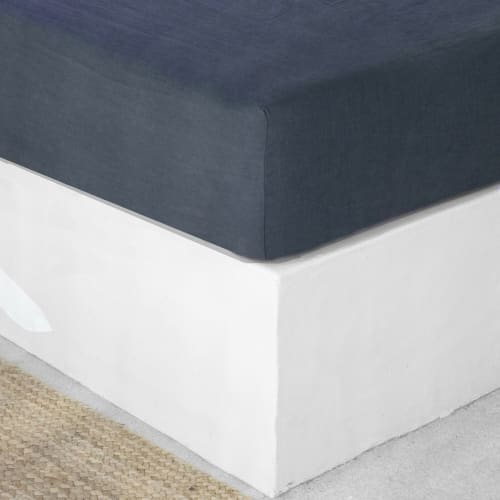Ropa de hogar y alfombras Sábanas bajeras | Sàbana bajera de lino lavado azul noche de 140x190x30 - XL22517