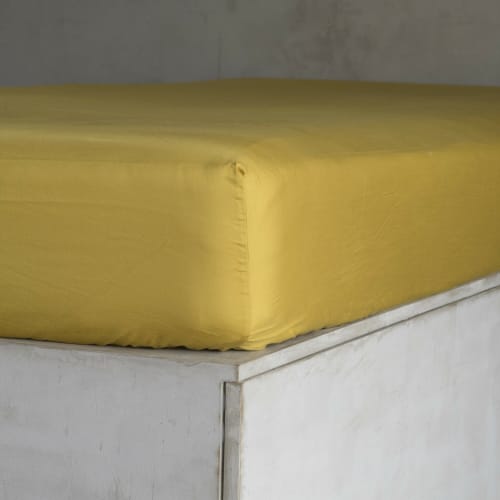 Ropa de hogar y alfombras Sábanas bajeras | Sàbana bajera de satén de algodón amarillo curry de 180x200x40 - NN45464