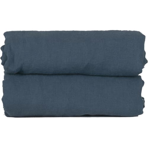 Ropa de hogar y alfombras Sábanas bajeras | Sàbana bajera de lino lavado azul de Prusia de 160x200x30 - TJ58862