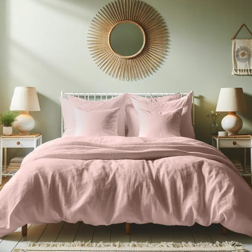 Ropa de hogar y alfombras Sábanas bajeras | Sàbana bajera de lino lavado rosa viejo de 200x200x40 - US54978