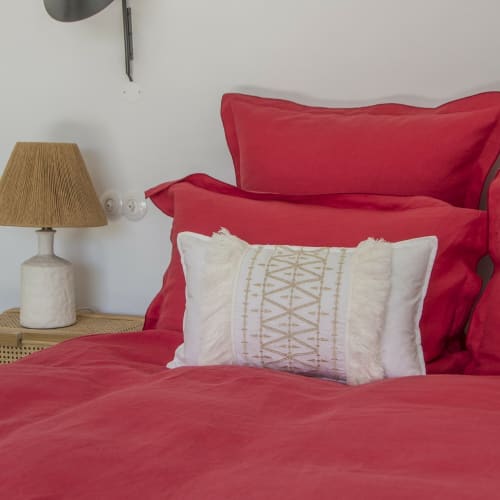 Ropa de hogar y alfombras Sábanas bajeras | Sàbana bajera de lino lavado rosa frambuesa de 180x200x40 - HN89754