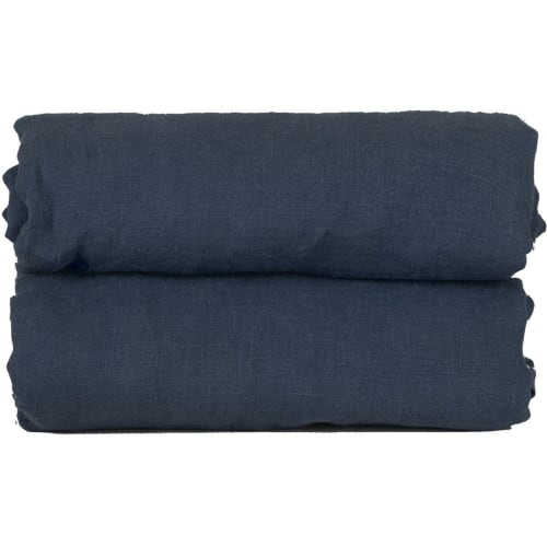Ropa de hogar y alfombras Sábanas bajeras | Sàbana bajera de lino lavado azul noche de 180x200x40 - FD35396