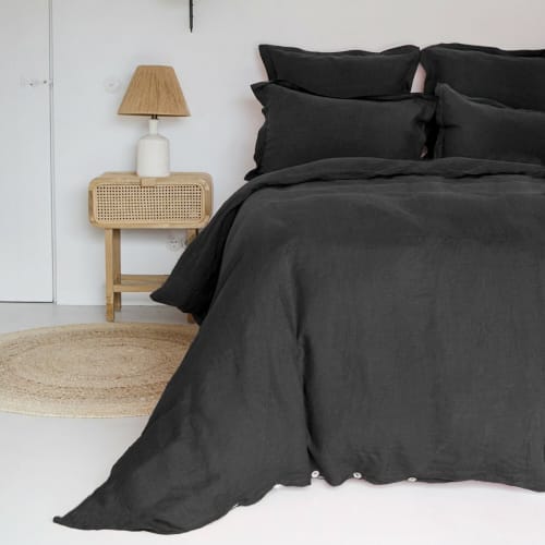 Ropa de hogar y alfombras Sábanas bajeras | Sàbana bajera de lino lavado color caviar de 160x200x30 - SP66830