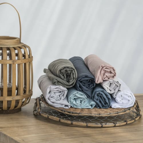 Ropa de hogar y alfombras Sábanas bajeras | Sàbana bajera de lino lavado rosa viejo de 140x190x30 - VM25548