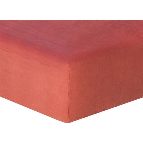 Drap Housse En Lin Lave 180x0x40 Terracotta Hortense Maisons Du Monde