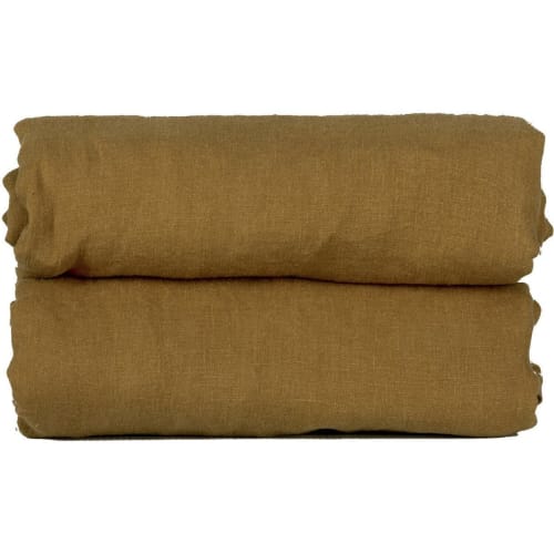 Ropa de hogar y alfombras Sábanas bajeras | Sàbana bajera de lino lavado bronce de 140x190x30 - QL72924