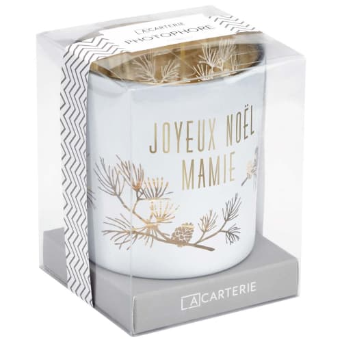 Photophore En Verre Blanc Et Or Joyeux Noel Mamie Maisons Du Monde