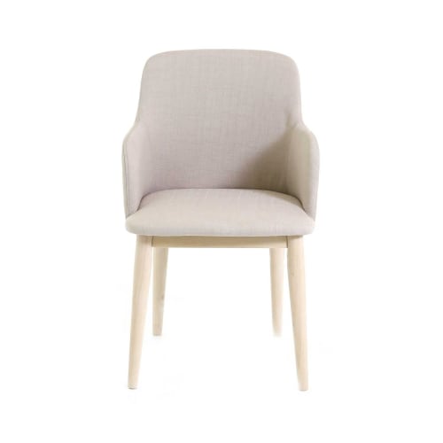 Canapés et fauteuils Fauteuils | Chaise accoudoirs tissu beige et pieds plaqué chêne - ZD80843
