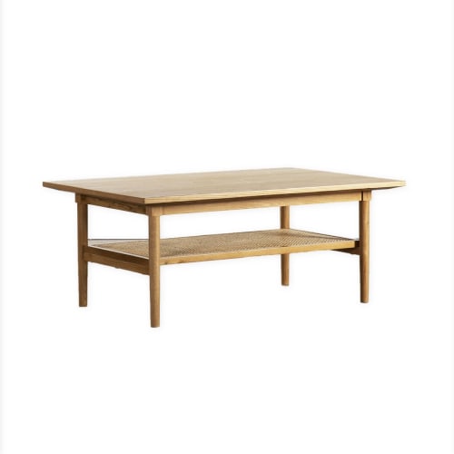 Meubles Tables basses | Table basse plaqué chêne cannage en rotin marron - VU65887