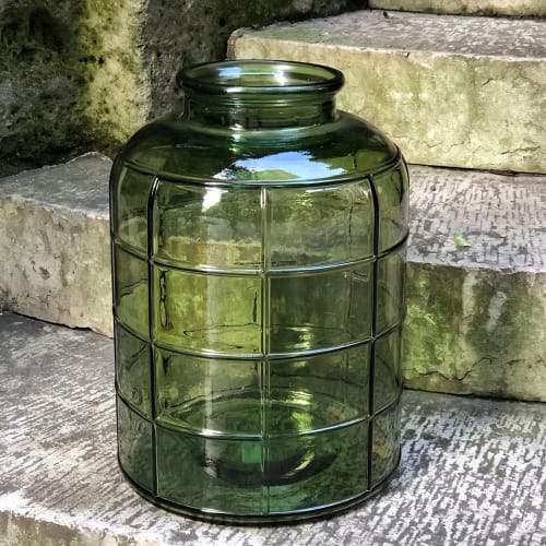 Jarrón de botellas vidrio reciclado verde alt. 100 Rioja
