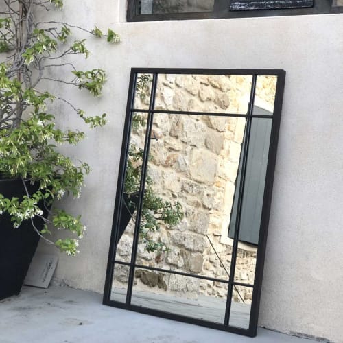 Miroir Art Déco rectangulaire en métal noir 97 x 67 cm | Maisons du Monde