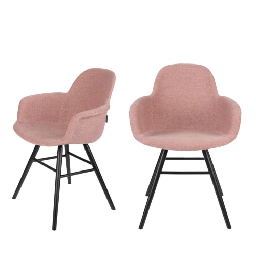 Meubles Chaises | Lot de 2 chaises avec accoudoirs en tissu vieux rose - UM98229