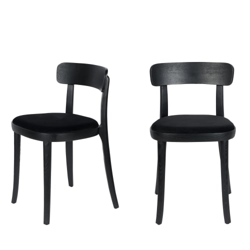 Meubles Chaises | Lot de 2 chaises en velours et bois noir - HX87365