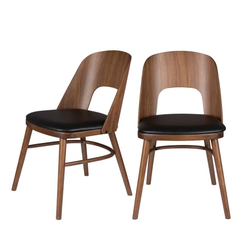 Meubles Chaises | Lot de 2 chaises en bois et simili bois foncé  et  noir - ER77871