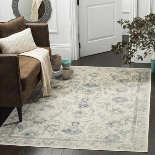 Tapis De Salon D Inspiration Vintage Gris Et Bleu 99x170 Maisons Du Monde