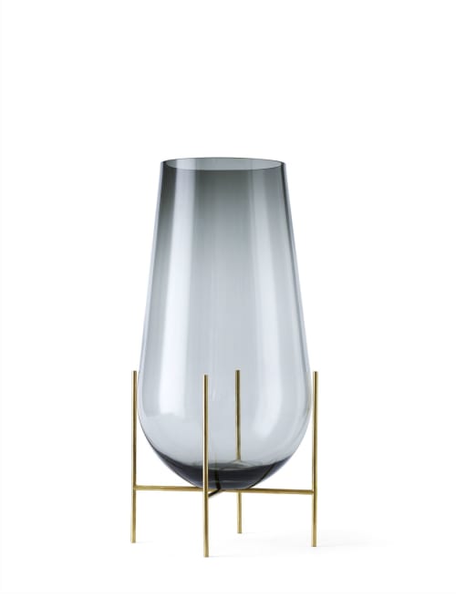 Déco Vases | Vase en verre fumé sur pieds en laiton H60cm - BJ28454